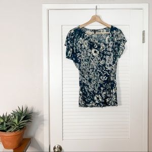 Anthropologie Navy Patterned Top